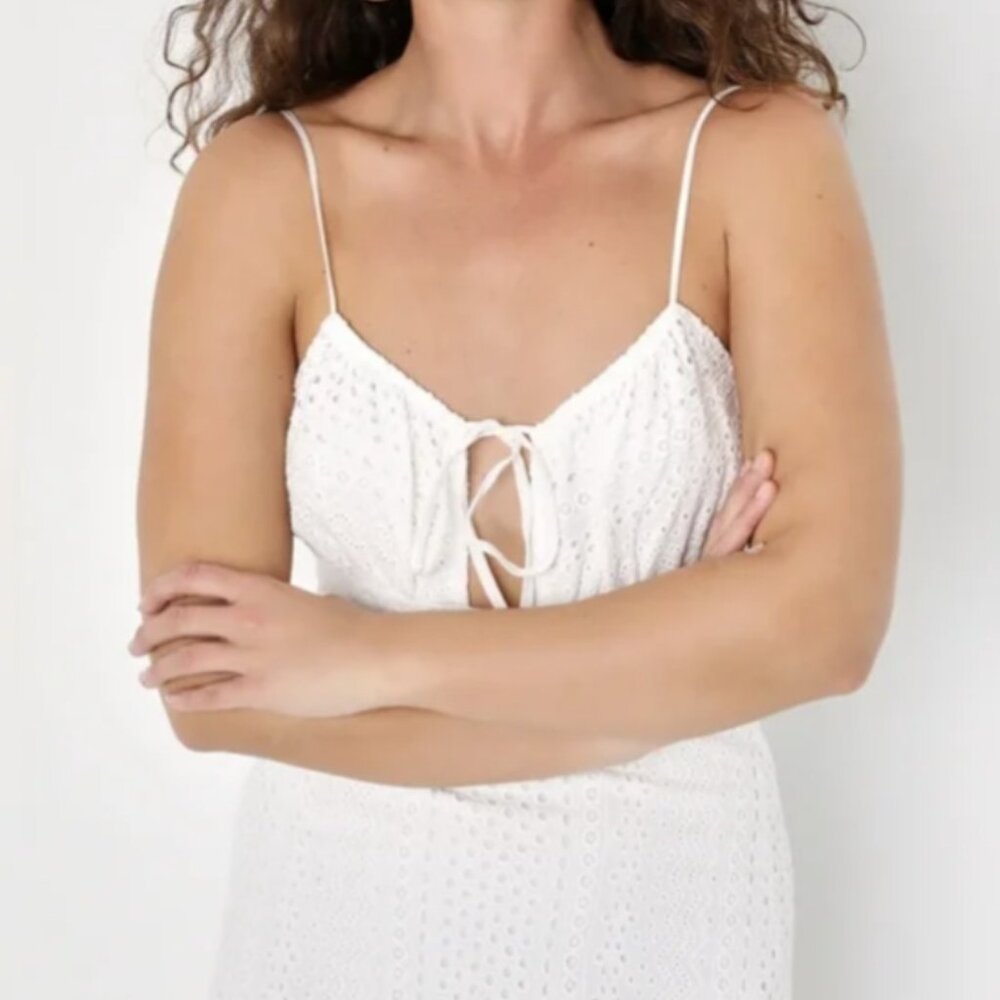 NEW Lulus Adored Aura White Eyelet Embroidered Cutout Midi Dress Small - Picture 3 of 8
